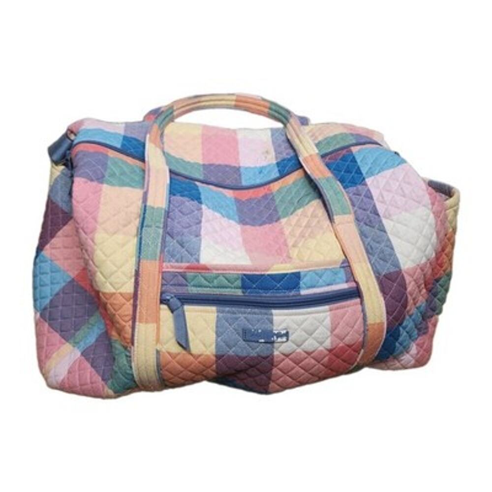 Vera Bradley Large Duffel Travel Bag Tropics Plaid Weekender 23”